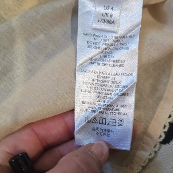 Anthropologie Cream Mini Dress with Black Embroidery Size 4 - Picture 14 of 14